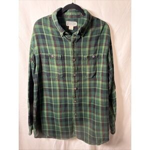 Duluth Trading Flannel Shirt Mens XL Tall Green Plaid Button Front‎